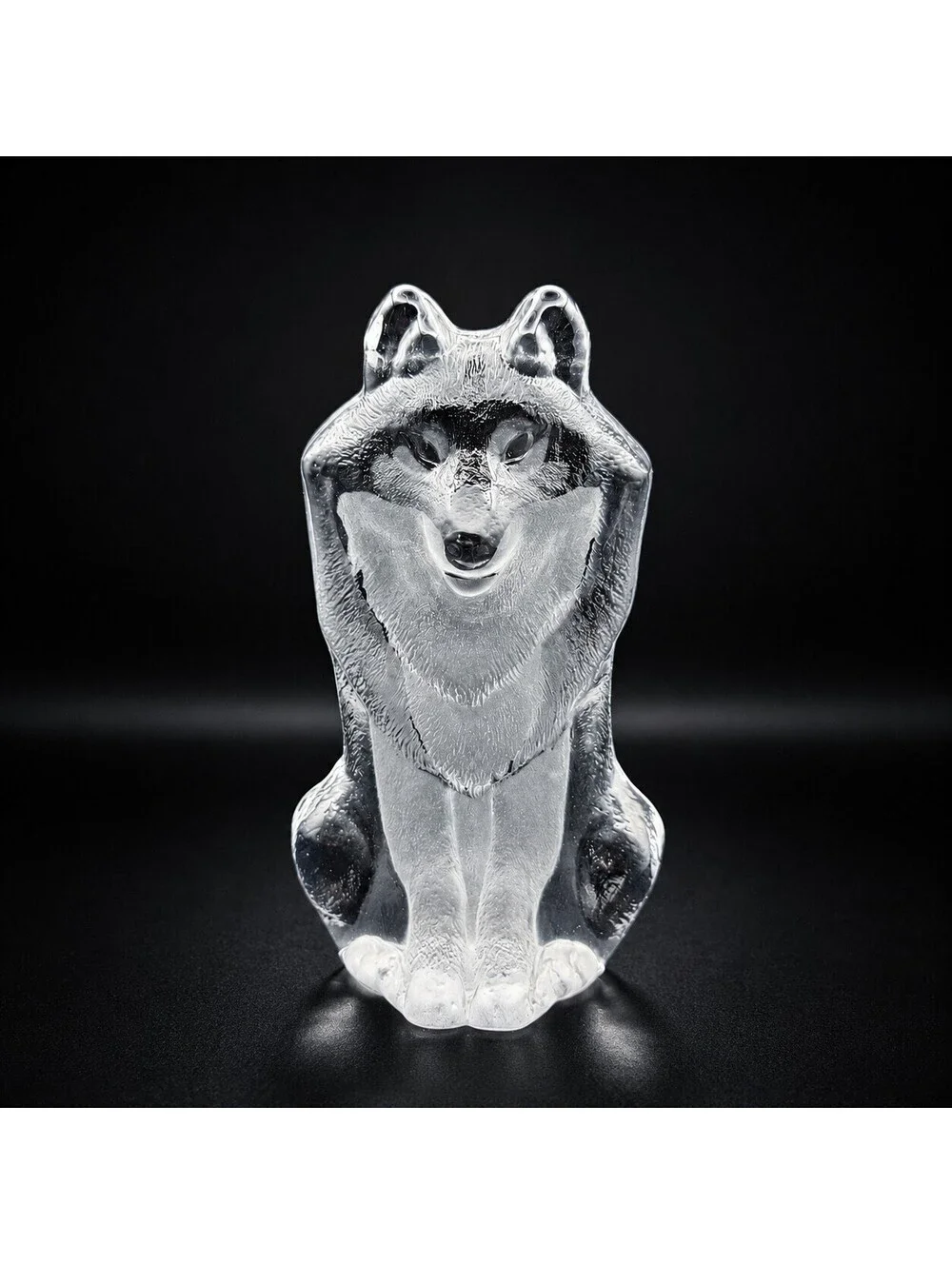 Rare Maleras Sweden Crystal Wolf Figurine Mats Jonasson Signed Lead Crystal 5.5